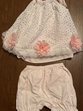 Like New Purrfect Boutique Eyelet Baby Dress with Floral Trim and Bloomer Set